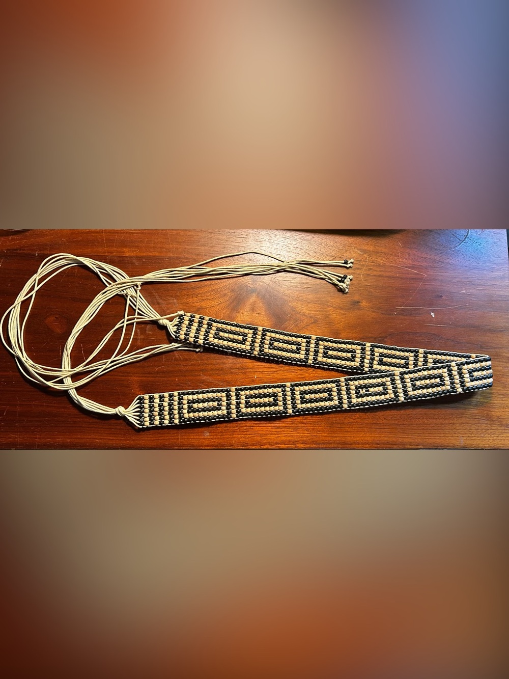 1970s wood bead tie belt from Greece.